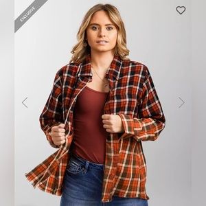 BKE Dip Dyed Plaid Button-Down Flannel - Size Large